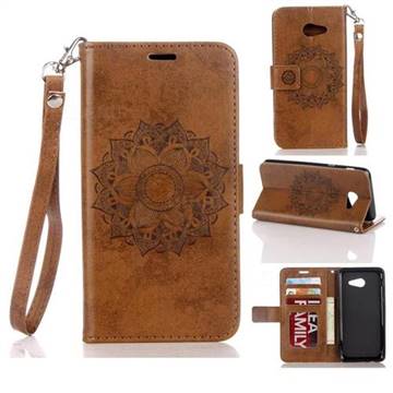 Embossing Retro Matte Mandala Flower Leather Wallet Case for Samsung Galaxy J5 2017 US Edition - Brown