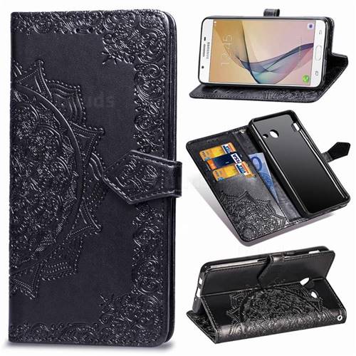 Embossing Imprint Mandala Flower Leather Wallet Case for Samsung Galaxy J5 2017 US Edition - Black