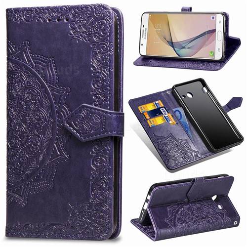 Embossing Imprint Mandala Flower Leather Wallet Case for Samsung Galaxy J5 2017 US Edition - Purple