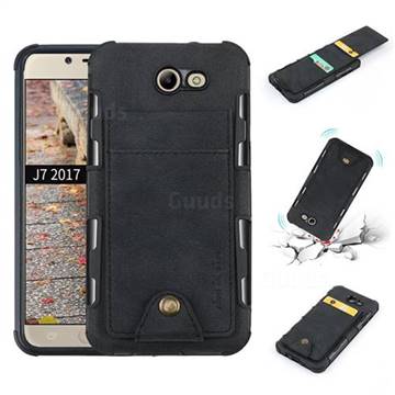 Woven Pattern Multi-function Leather Phone Case for Samsung Galaxy J5 2017 US Edition - Black