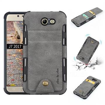 Woven Pattern Multi-function Leather Phone Case for Samsung Galaxy J5 2017 US Edition - Gray