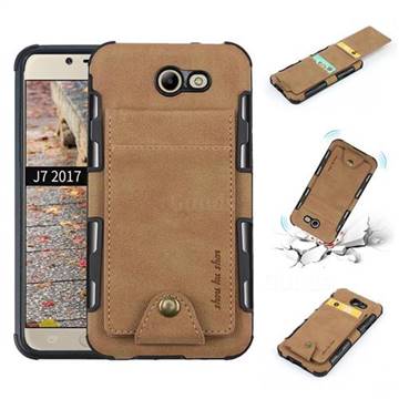 Woven Pattern Multi-function Leather Phone Case for Samsung Galaxy J5 2017 US Edition - Golden
