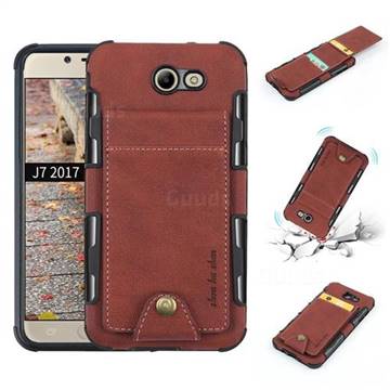 Woven Pattern Multi-function Leather Phone Case for Samsung Galaxy J5 2017 US Edition - Brown