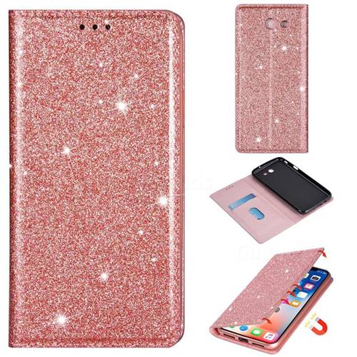 Ultra Slim Glitter Powder Magnetic Automatic Suction Leather Wallet Case for Samsung Galaxy J5 2017 US Edition - Rose Gold