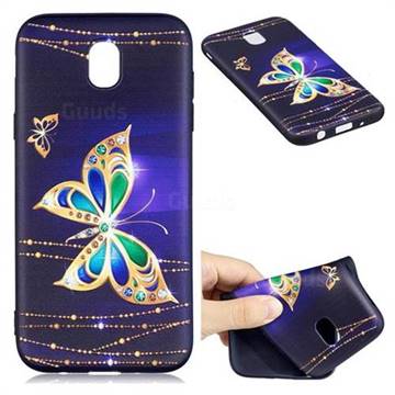 Golden Shining Butterfly 3D Embossed Relief Black Soft Back Cover for Samsung Galaxy J5 2017 J530