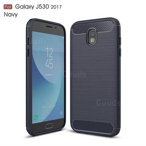 Luxury Carbon Fiber Brushed Wire Drawing Silicone TPU Back Cover for Samsung Galaxy J5 2017 J530 Eurasian (Navy)