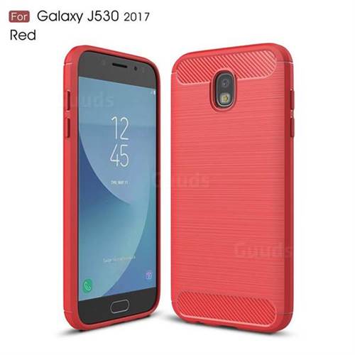 Luxury Carbon Fiber Brushed Wire Drawing Silicone TPU Back Cover for Samsung Galaxy J5 2017 J530 Eurasian (Red)