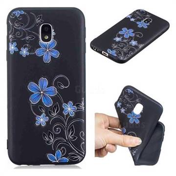 Little Blue Flowers 3D Embossed Relief Black TPU Cell Phone Back Cover for Samsung Galaxy J5 2017 J530 Eurasian
