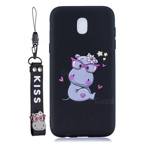 Black Flower Hippo Soft Kiss Candy Hand Strap Silicone Case for Samsung Galaxy J5 2017 J530 Eurasian
