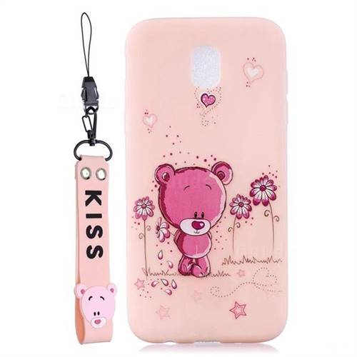Pink Flower Bear Soft Kiss Candy Hand Strap Silicone Case for Samsung Galaxy J5 2017 J530 Eurasian