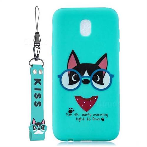 Green Glasses Dog Soft Kiss Candy Hand Strap Silicone Case for Samsung Galaxy J5 2017 J530 Eurasian