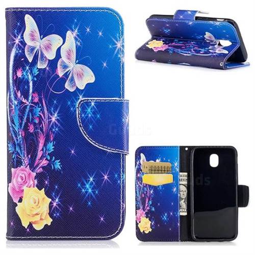 Yellow Flower Butterfly Leather Wallet Case for Samsung Galaxy J5 2017 J530