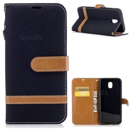 Jeans Cowboy Denim Leather Wallet Case for Samsung Galaxy J5 2017 J530 - Black