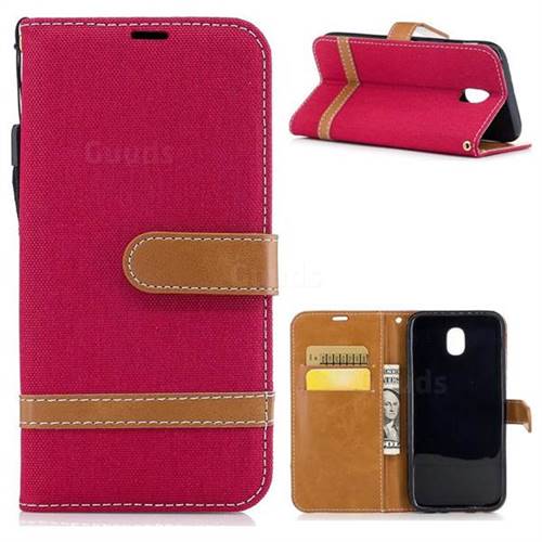 Jeans Cowboy Denim Leather Wallet Case for Samsung Galaxy J5 2017 J530 - Red