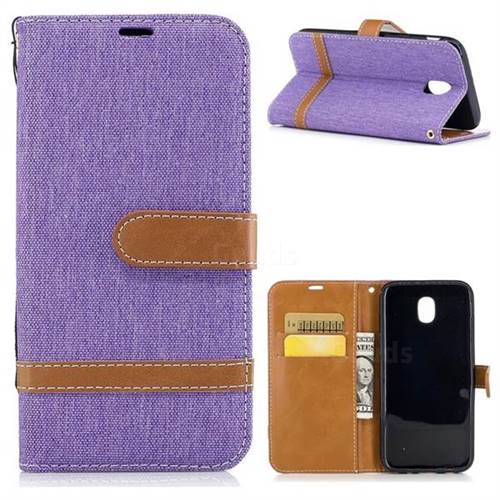 Jeans Cowboy Denim Leather Wallet Case for Samsung Galaxy J5 2017 J530 - Purple