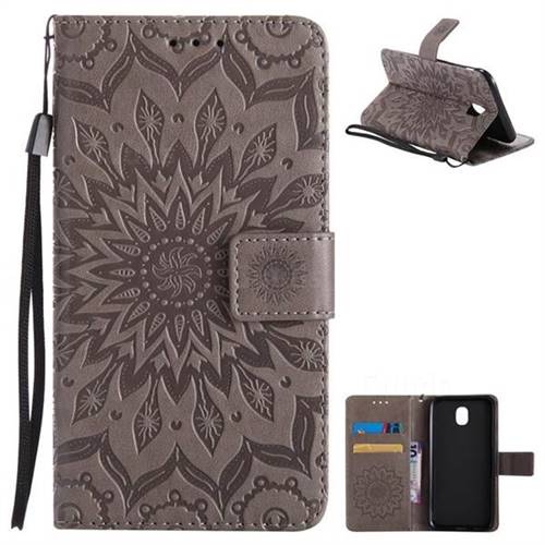 Embossing Sunflower Leather Wallet Case for Samsung Galaxy J5 2017 J530 Eurasian - Gray