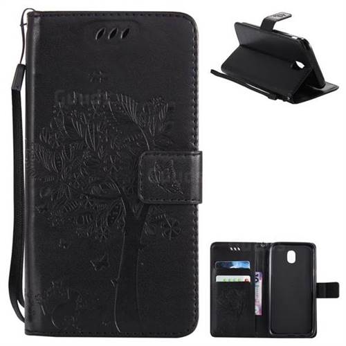 Embossing Butterfly Tree Leather Wallet Case for Samsung Galaxy J5 2017 J530 Eurasian - Black