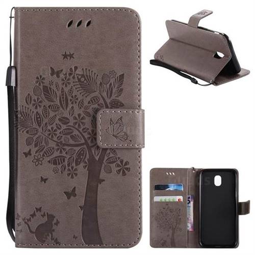 Embossing Butterfly Tree Leather Wallet Case for Samsung Galaxy J5 2017 J530 Eurasian - Grey