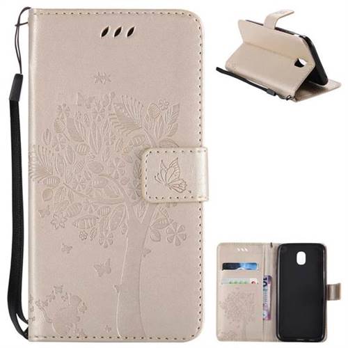 Embossing Butterfly Tree Leather Wallet Case for Samsung Galaxy J5 2017 J530 Eurasian - Champagne