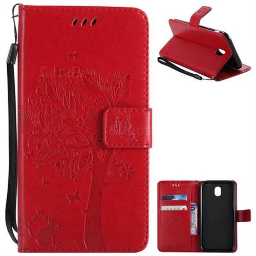 Embossing Butterfly Tree Leather Wallet Case for Samsung Galaxy J5 2017 J530 Eurasian - Red