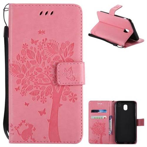 Embossing Butterfly Tree Leather Wallet Case for Samsung Galaxy J5 2017 J530 Eurasian - Pink