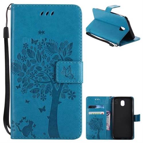 Embossing Butterfly Tree Leather Wallet Case for Samsung Galaxy J5 2017 J530 Eurasian - Blue