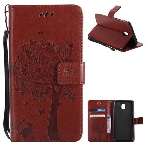Embossing Butterfly Tree Leather Wallet Case for Samsung Galaxy J5 2017 J530 Eurasian - Brown