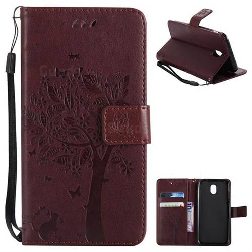 Embossing Butterfly Tree Leather Wallet Case for Samsung Galaxy J5 2017 J530 Eurasian - Coffee