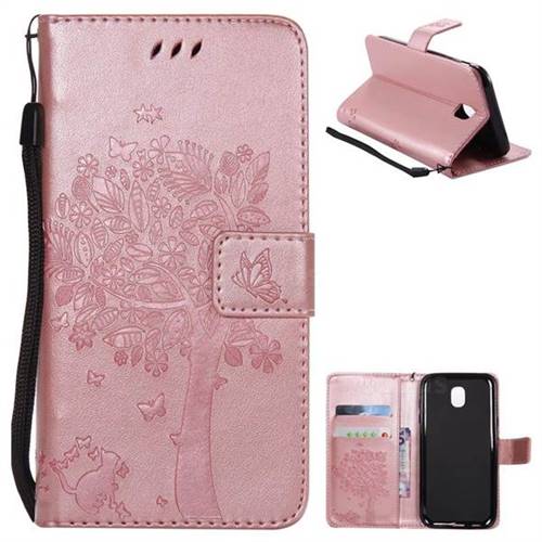 Embossing Butterfly Tree Leather Wallet Case for Samsung Galaxy J5 2017 J530 Eurasian - Rose Pink