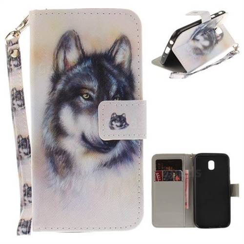 Snow Wolf Hand Strap Leather Wallet Case for Samsung Galaxy J5 2017 J530 Eurasian