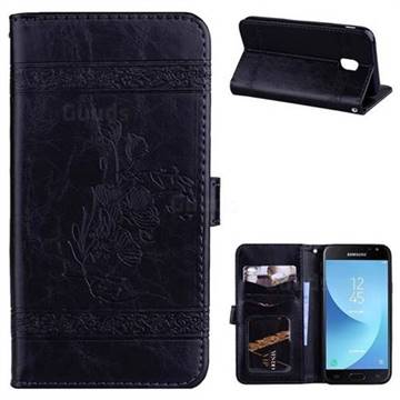 Luxury Retro Oil Wax Embossed PU Leather Wallet Case for Samsung Galaxy J5 2017 J530 Eurasian - Black