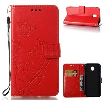 Embossing Butterfly Flower Leather Wallet Case for Samsung Galaxy J5 2017 J530 Eurasian - Red