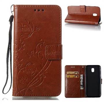 Embossing Butterfly Flower Leather Wallet Case for Samsung Galaxy J5 2017 J530 Eurasian - Brown