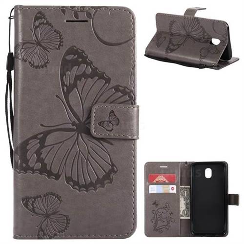 Embossing 3D Butterfly Leather Wallet Case for Samsung Galaxy J5 2017 J530 Eurasian - Gray