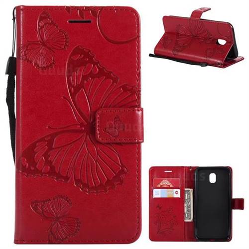 Embossing 3D Butterfly Leather Wallet Case for Samsung Galaxy J5 2017 J530 Eurasian - Red