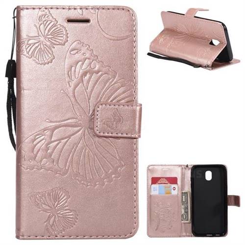 Embossing 3D Butterfly Leather Wallet Case for Samsung Galaxy J5 2017 J530 Eurasian - Rose Gold