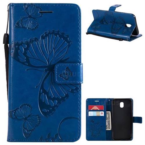 Embossing 3D Butterfly Leather Wallet Case for Samsung Galaxy J5 2017 J530 Eurasian - Blue