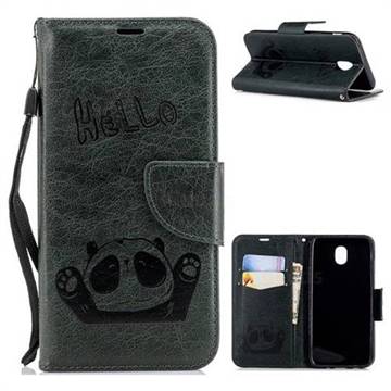 Embossing Hello Panda Leather Wallet Phone Case for Samsung Galaxy J5 2017 J530 Eurasian - Seagreen