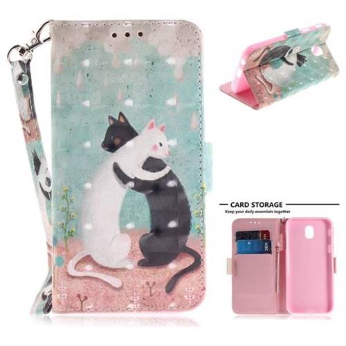 Black and White Cat 3D Painted Leather Wallet Phone Case for Samsung Galaxy J5 2017 J530 Eurasian