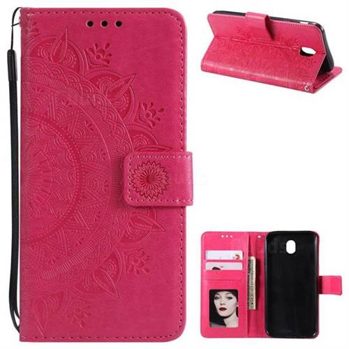 Intricate Embossing Datura Leather Wallet Case for Samsung Galaxy J5 2017 J530 Eurasian - Rose Red