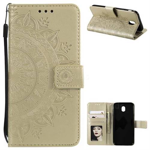 Intricate Embossing Datura Leather Wallet Case for Samsung Galaxy J5 2017 J530 Eurasian - Golden