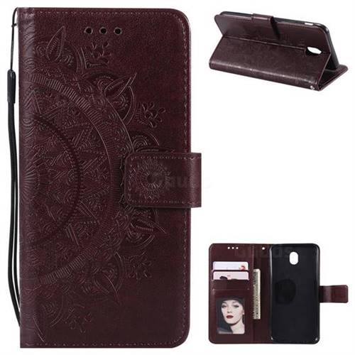 Intricate Embossing Datura Leather Wallet Case for Samsung Galaxy J5 2017 J530 Eurasian - Brown