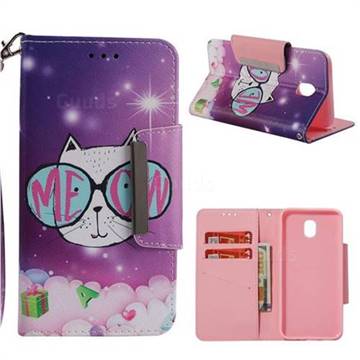 Glasses Cat Big Metal Buckle PU Leather Wallet Phone Case for Samsung Galaxy J5 2017 J530 Eurasian