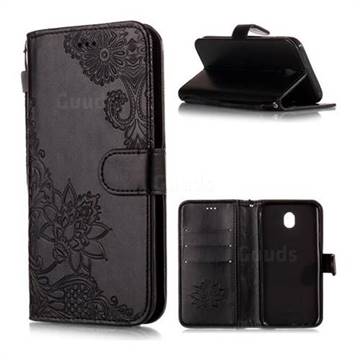 Intricate Embossing Lotus Mandala Flower Leather Wallet Case for Samsung Galaxy J5 2017 J530 Eurasian - Black