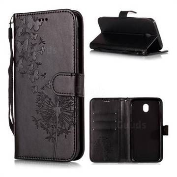 Intricate Embossing Dandelion Butterfly Leather Wallet Case for Samsung Galaxy J5 2017 J530 Eurasian - Black