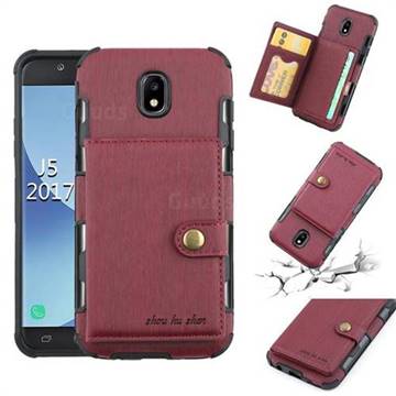 Brush Multi-function Leather Phone Case for Samsung Galaxy J5 2017 J530 Eurasian - Wine Red
