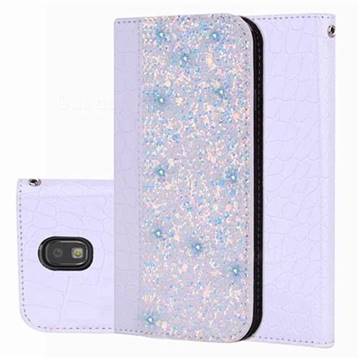 Shiny Crocodile Pattern Stitching Magnetic Closure Flip Holster Shockproof Phone Cases for Samsung Galaxy J5 2017 J530 Eurasian - White Silver