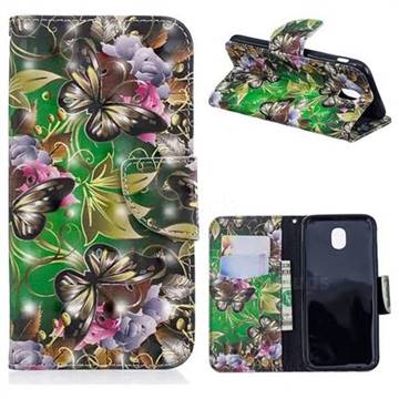 Green Leaf Butterfly 3D Painted Leather Wallet Phone Case for Samsung Galaxy J5 2017 J530 Eurasian