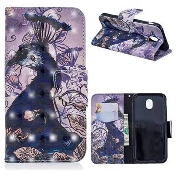 Purple Peacock 3D Painted Leather Wallet Phone Case for Samsung Galaxy J5 2017 J530 Eurasian