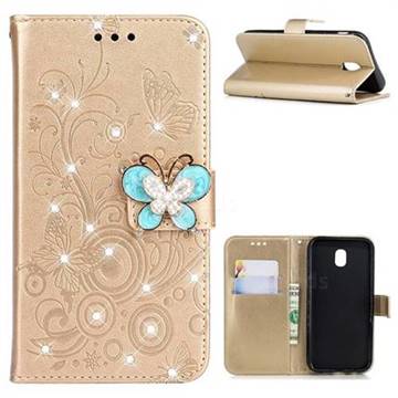 Embossing Butterfly Circle Rhinestone Leather Wallet Case for Samsung Galaxy J5 2017 J530 Eurasian - Champagne